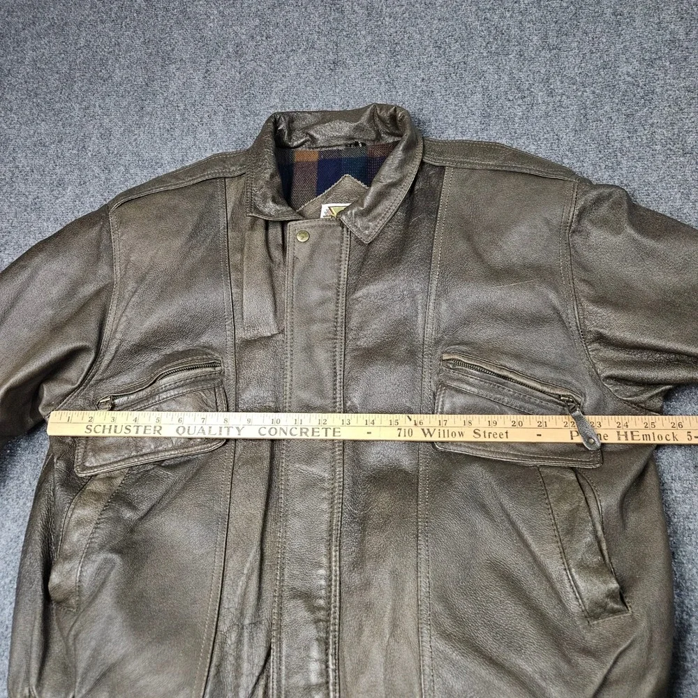 Phase 2 Leather Jacket 2XL Brown Plaid Lined‎ Zip Pockets Vintage Grunge